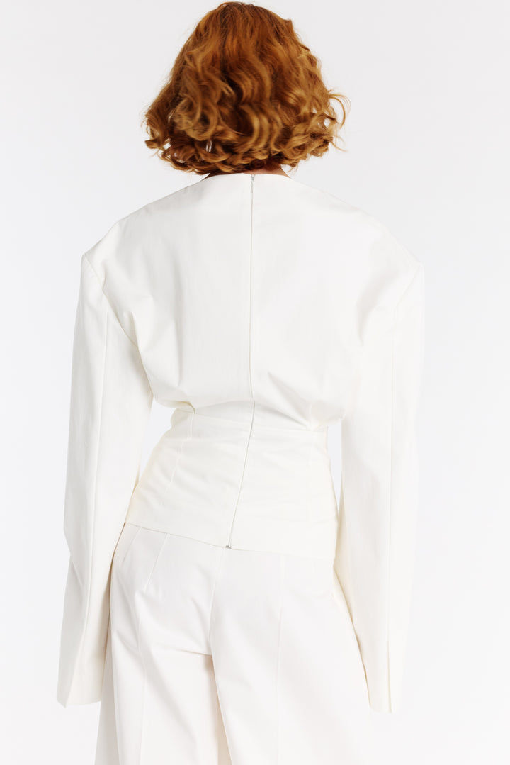 Round Neck Tailored Top White