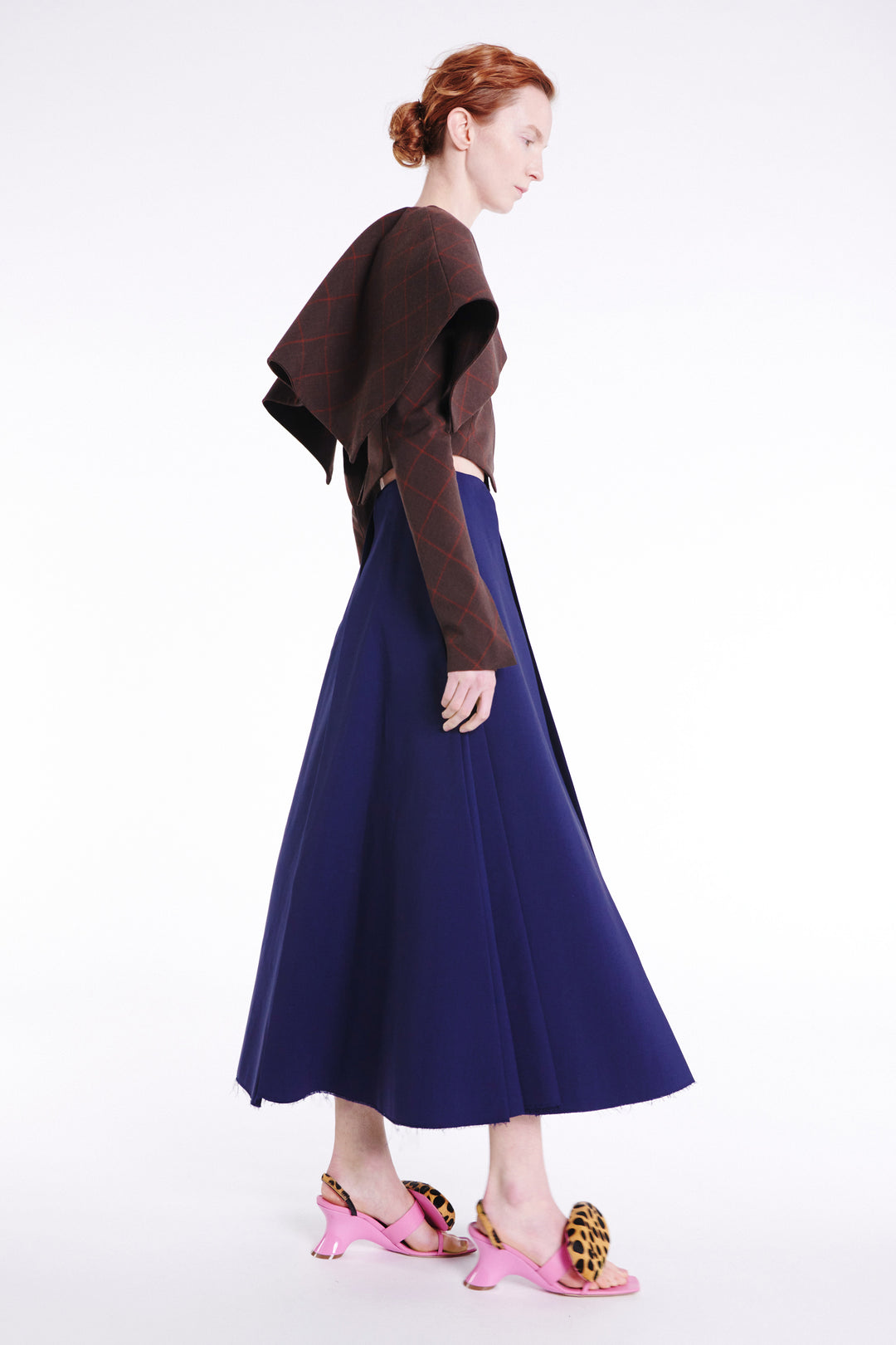 Cropped Jacket With Collar Brown Check