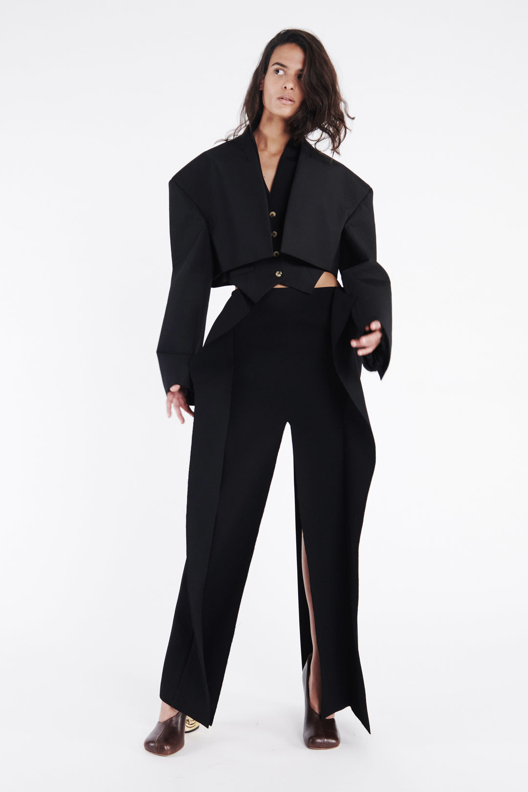 Cropped Tuxedo Jacket Black