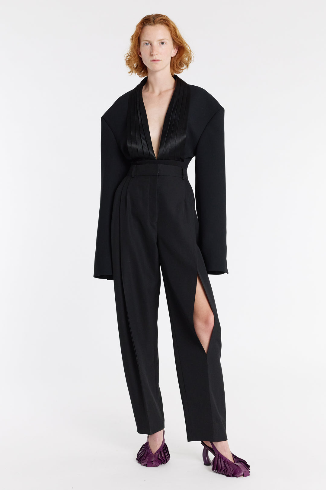 Trousers With Vertical Knee Slits Black