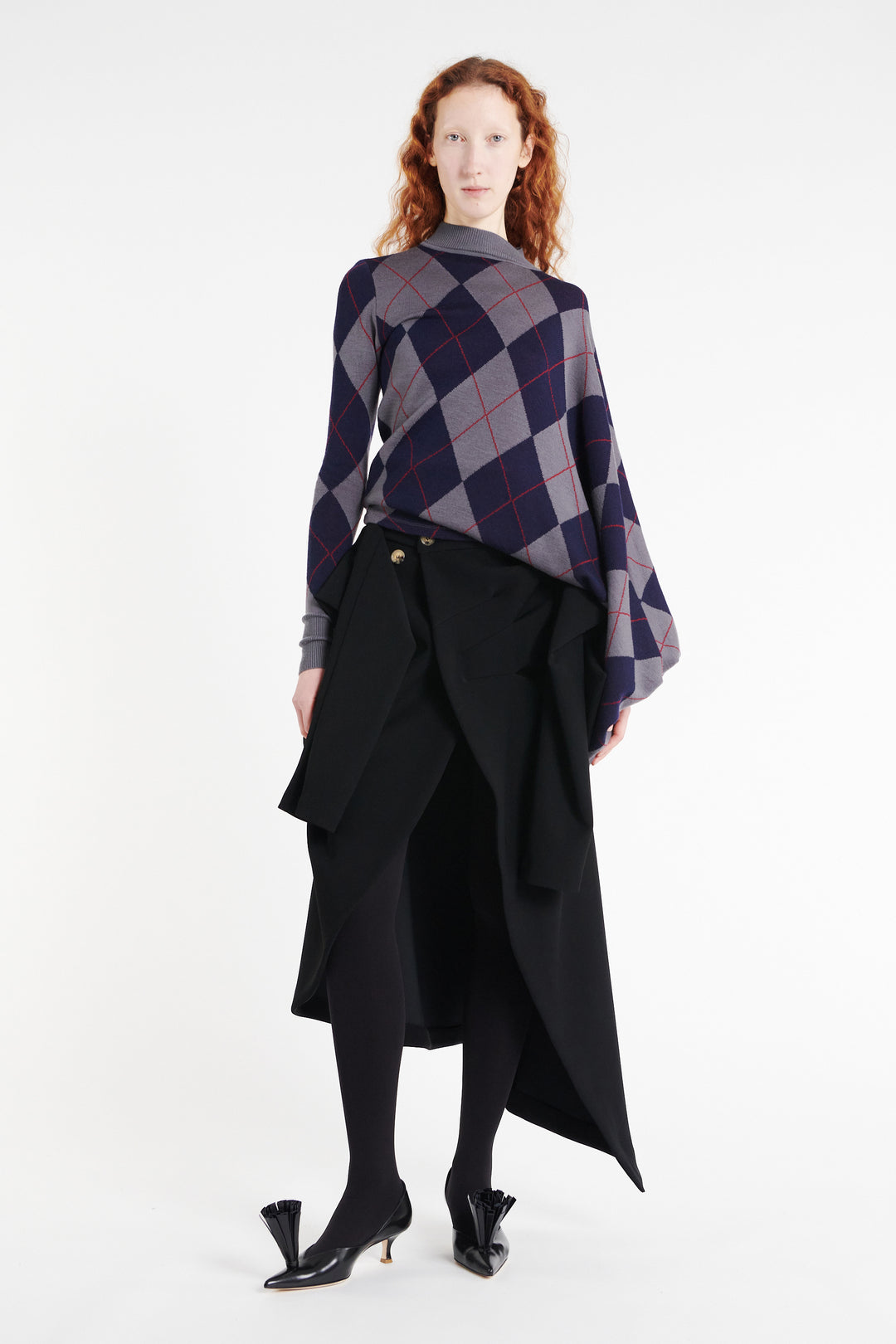 Argyle Knitted Top Navy Grey