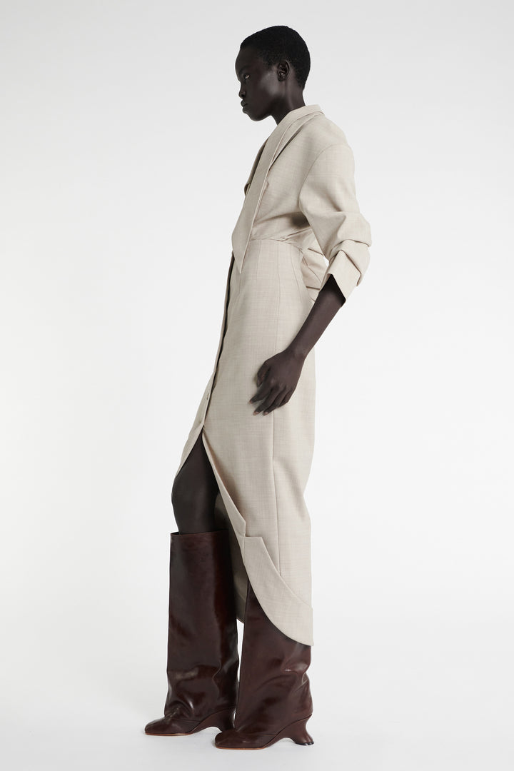 Tailored Skirt With Jacket Collar At Hem Beige Melange