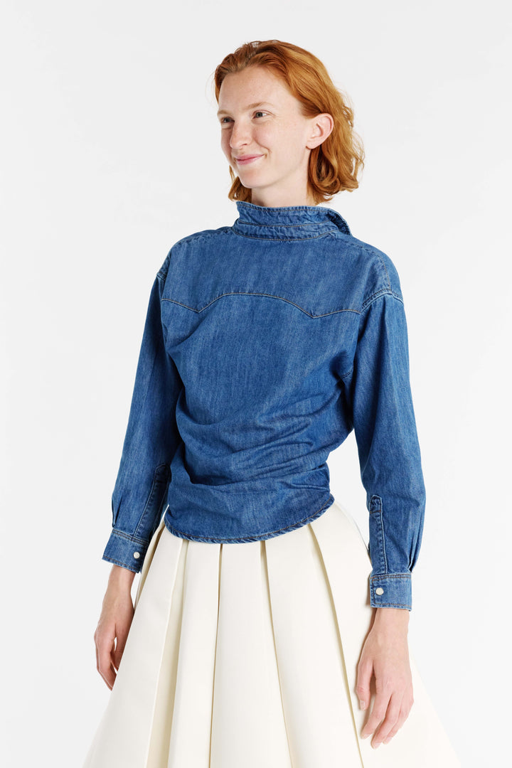 Back To Front Denim Shirt Mid Blue