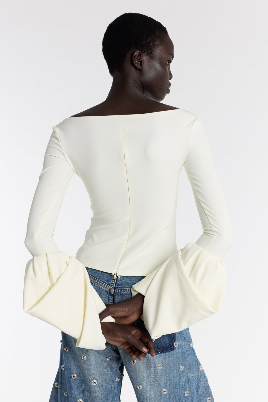 Top With Square Decollete And Puff Cuffs Ivory