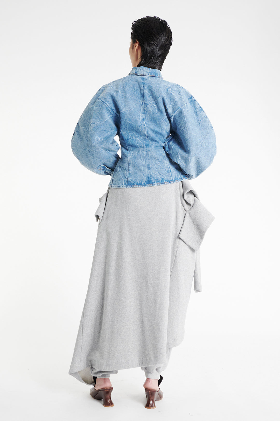 Acid Wash Denim Puff Sleeve Shirt Indigo Acid Wash