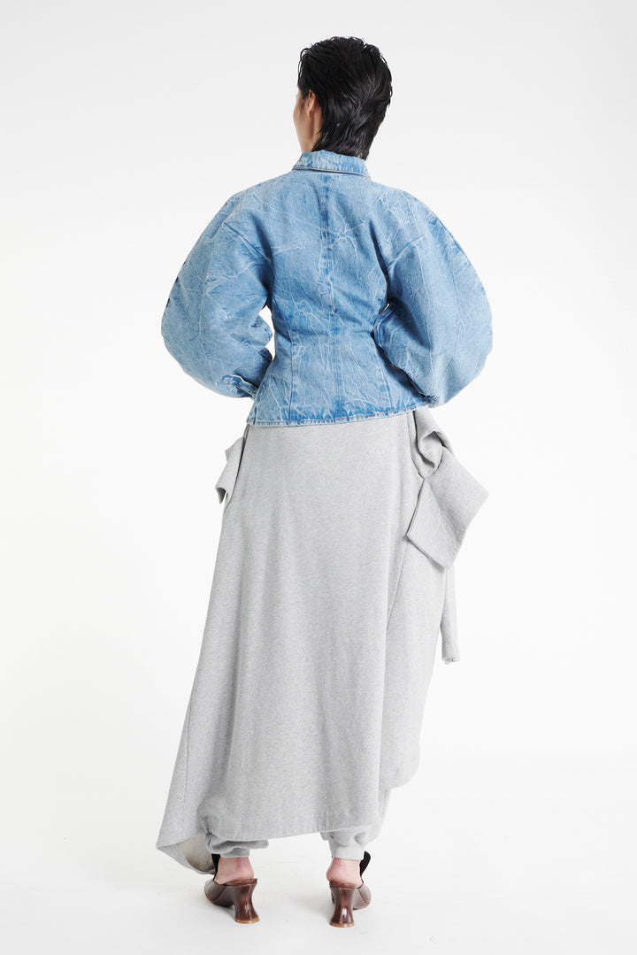 Acid Wash Denim Puff Sleeve Shirt Indigo Acid Wash