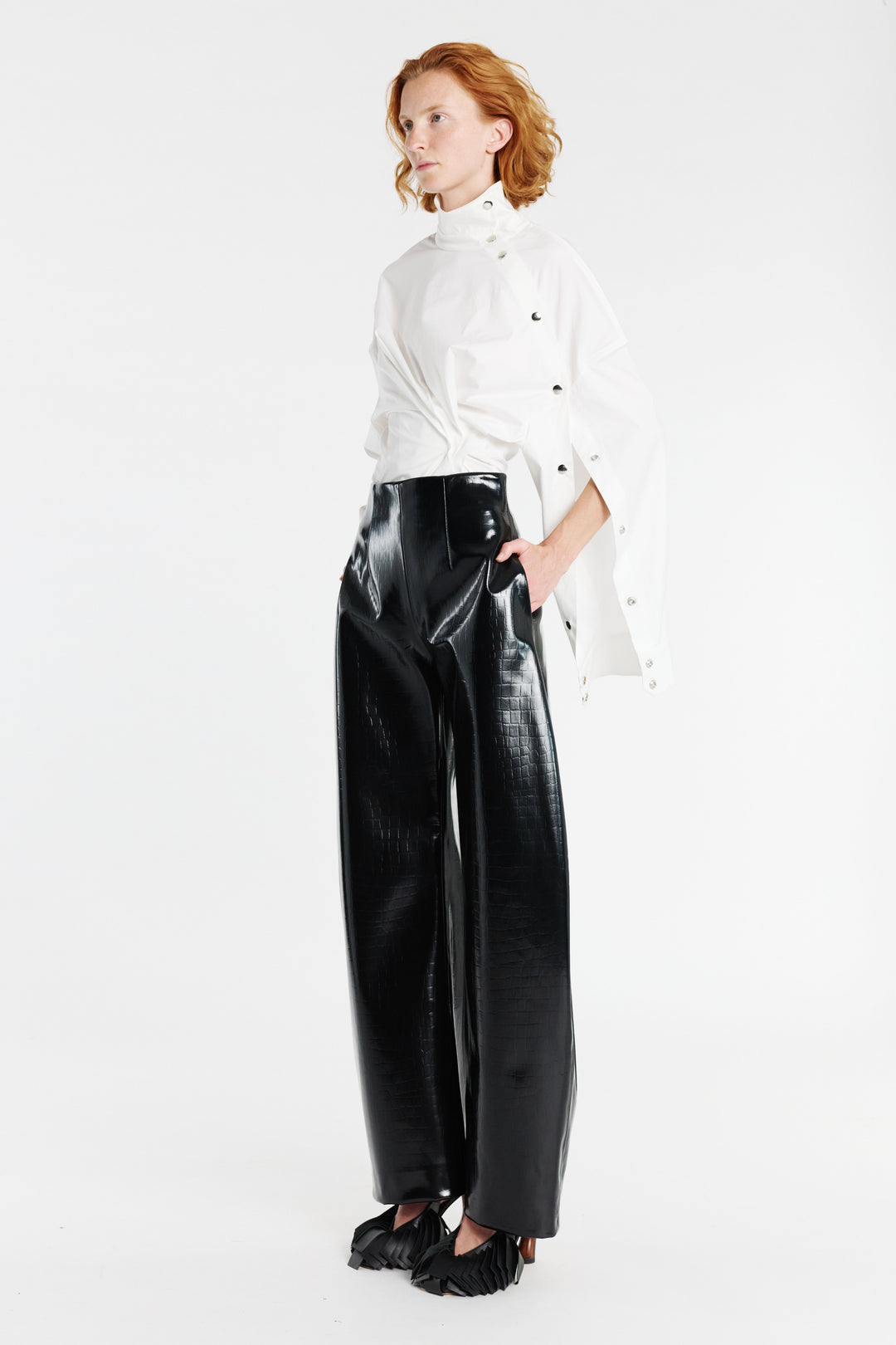 Faux Croc Rounded Trousers Black