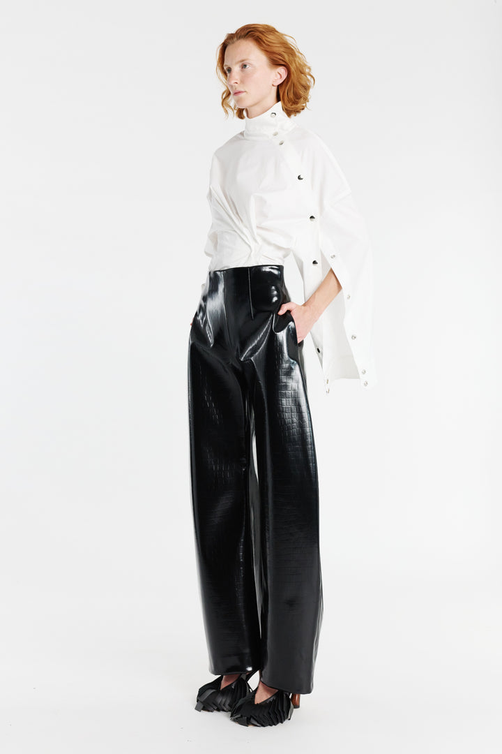 Faux Croc Rounded Trousers Black