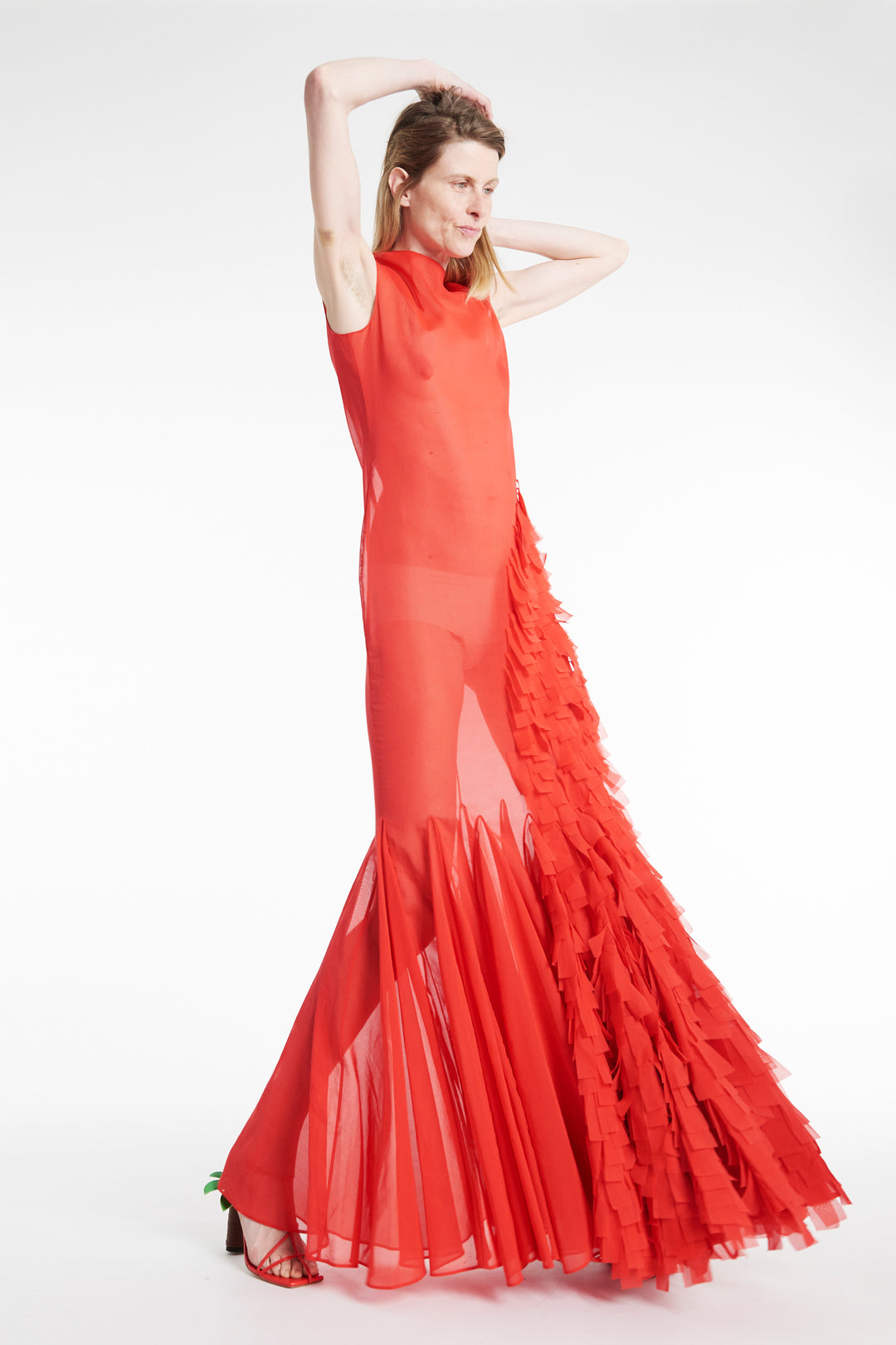 Organza Godet Dress Red