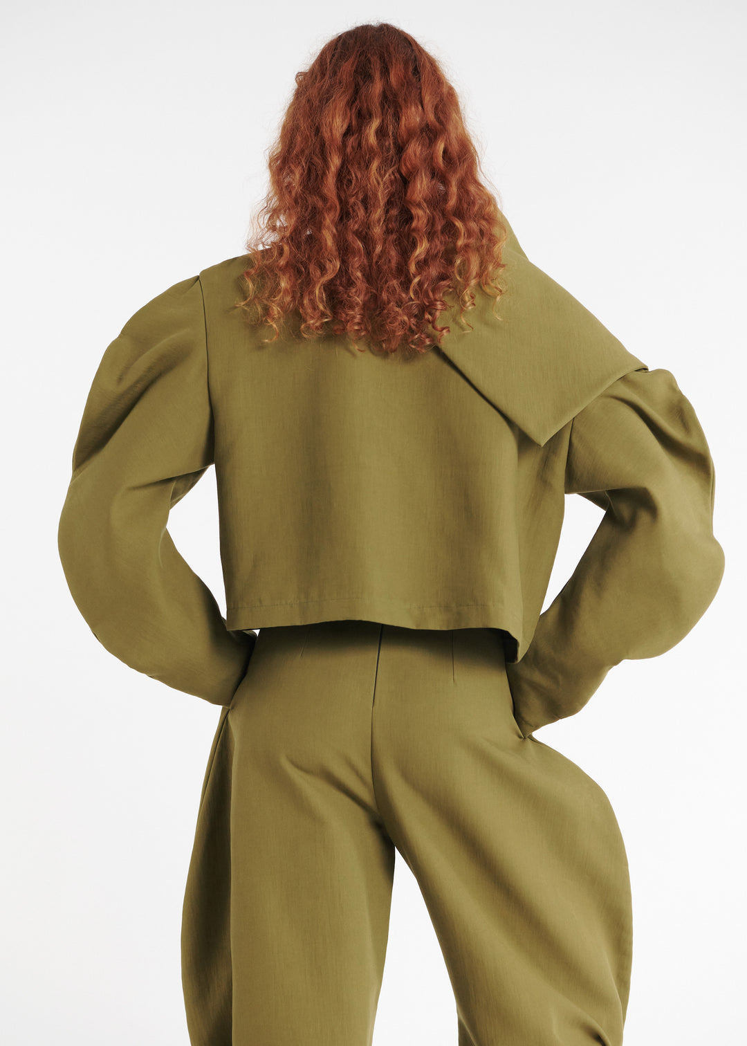 Draped Collar Top Khaki Green