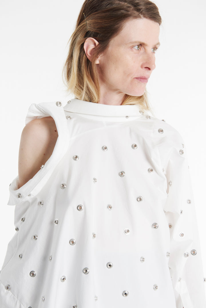 Studded Double Collar Shirt White