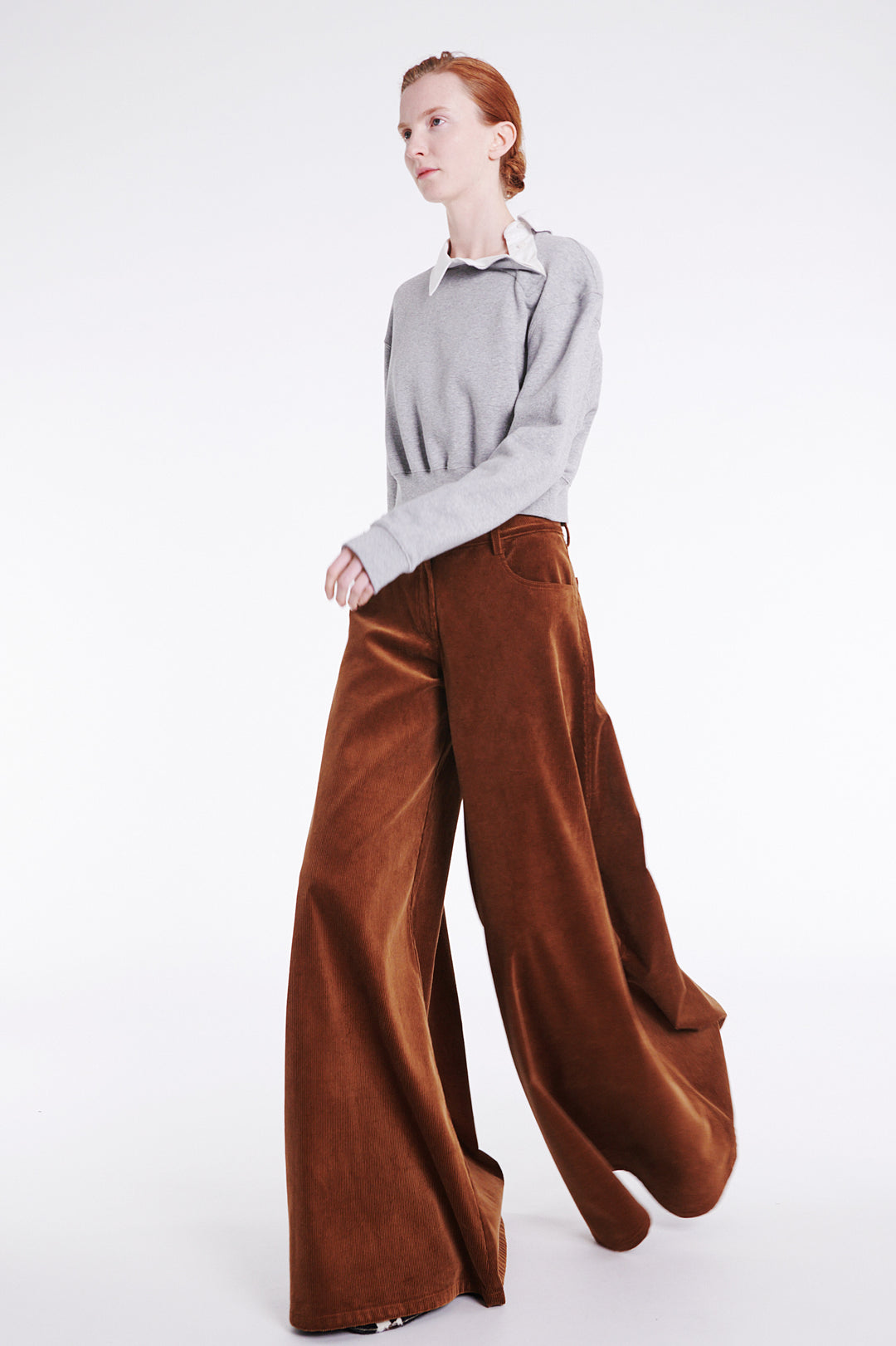 Cord Wide Leg Jean Trousers Tan