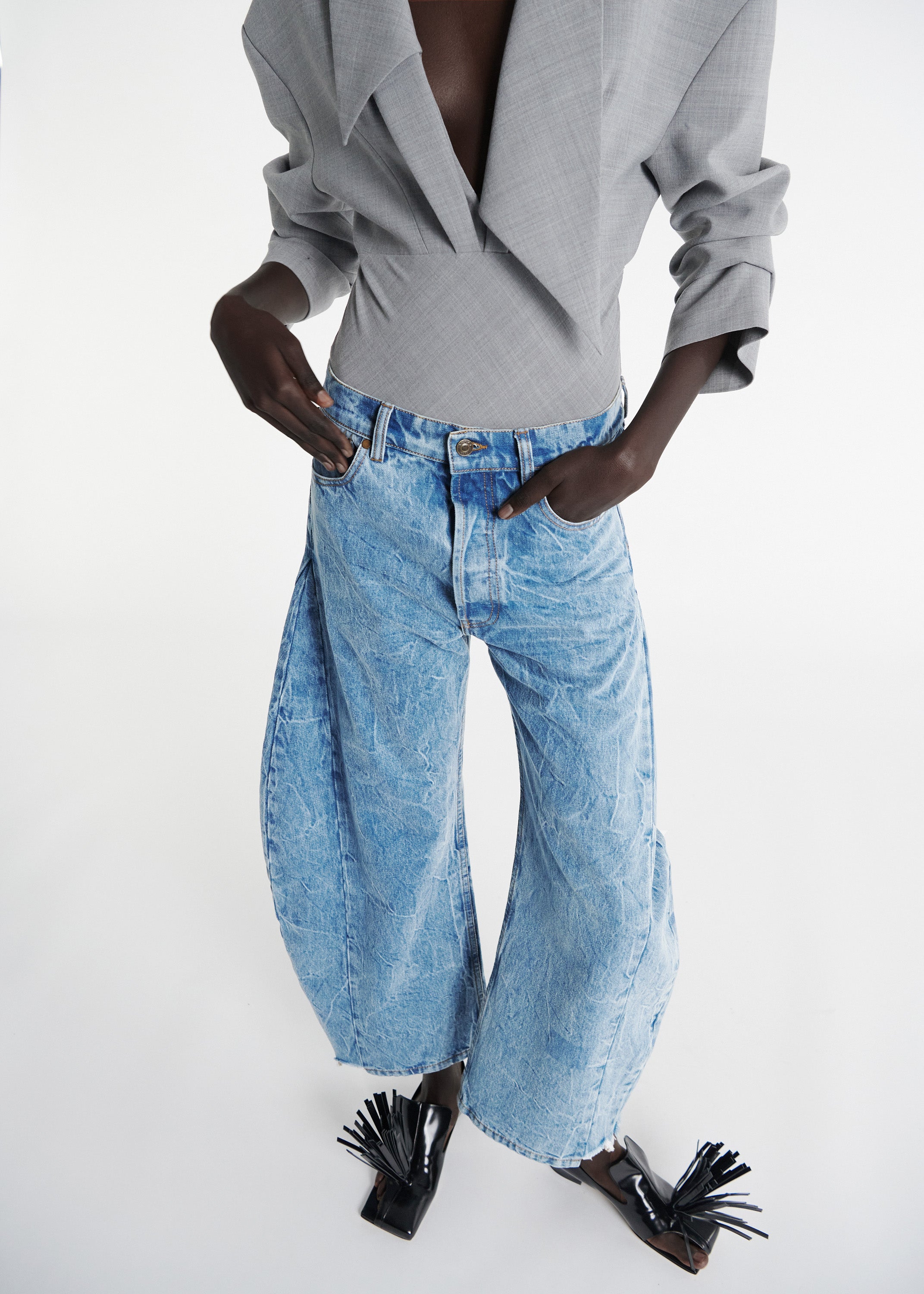 Acid Wash Denim Side Insert Jeans Indigo Acid Wash | Luxury