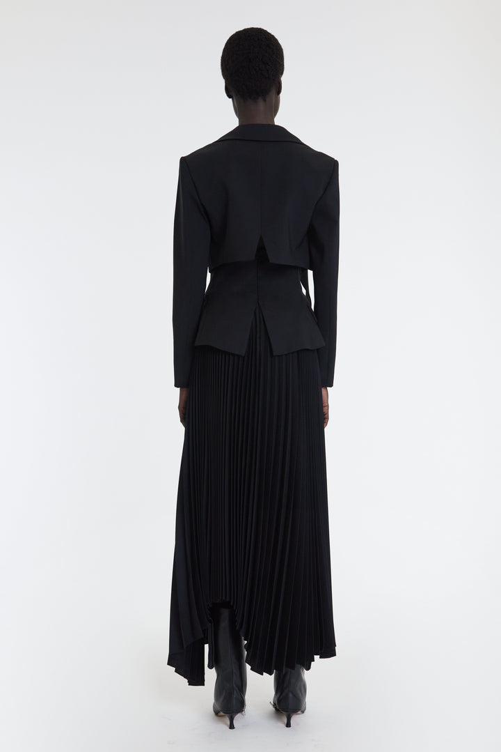Maxi Pleated Asymmetric Skirt With Basque Detail Black