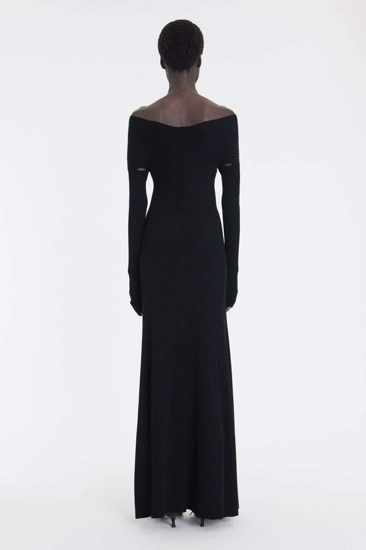 Knit Maxi Off Shoulder Dress Black