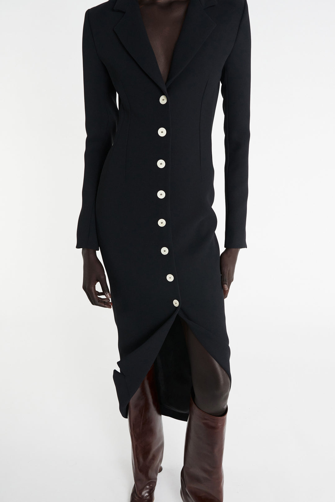 Tailored Shirt Dress With Jacket Collar At Hem Black