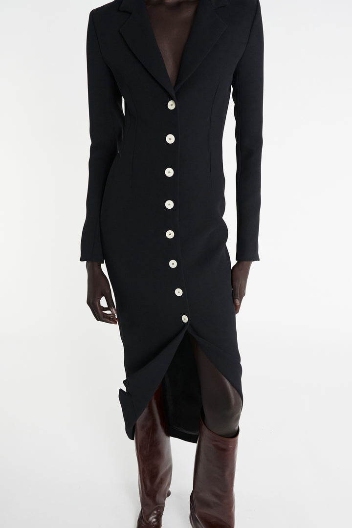 Tailored Shirt Dress With Jacket Collar At Hem Black