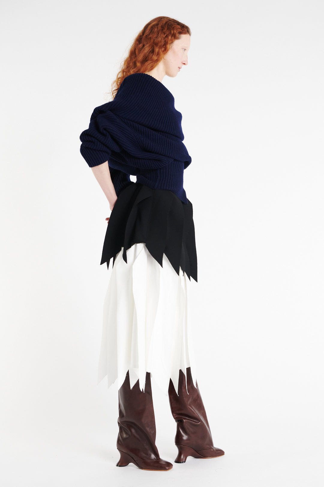 A-Line Skirt With Panel Black White