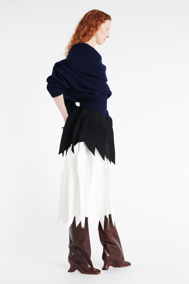 A-Line Skirt With Panel Black White