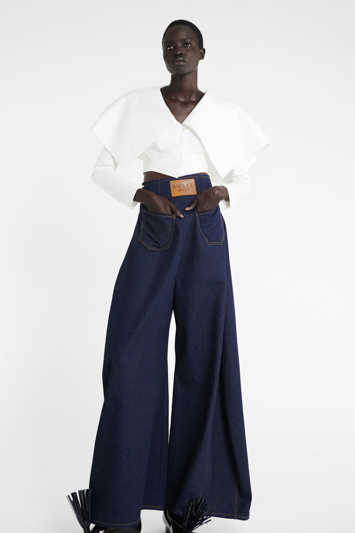 Rounded Back To Front Jeans Indigo Rinse Wash