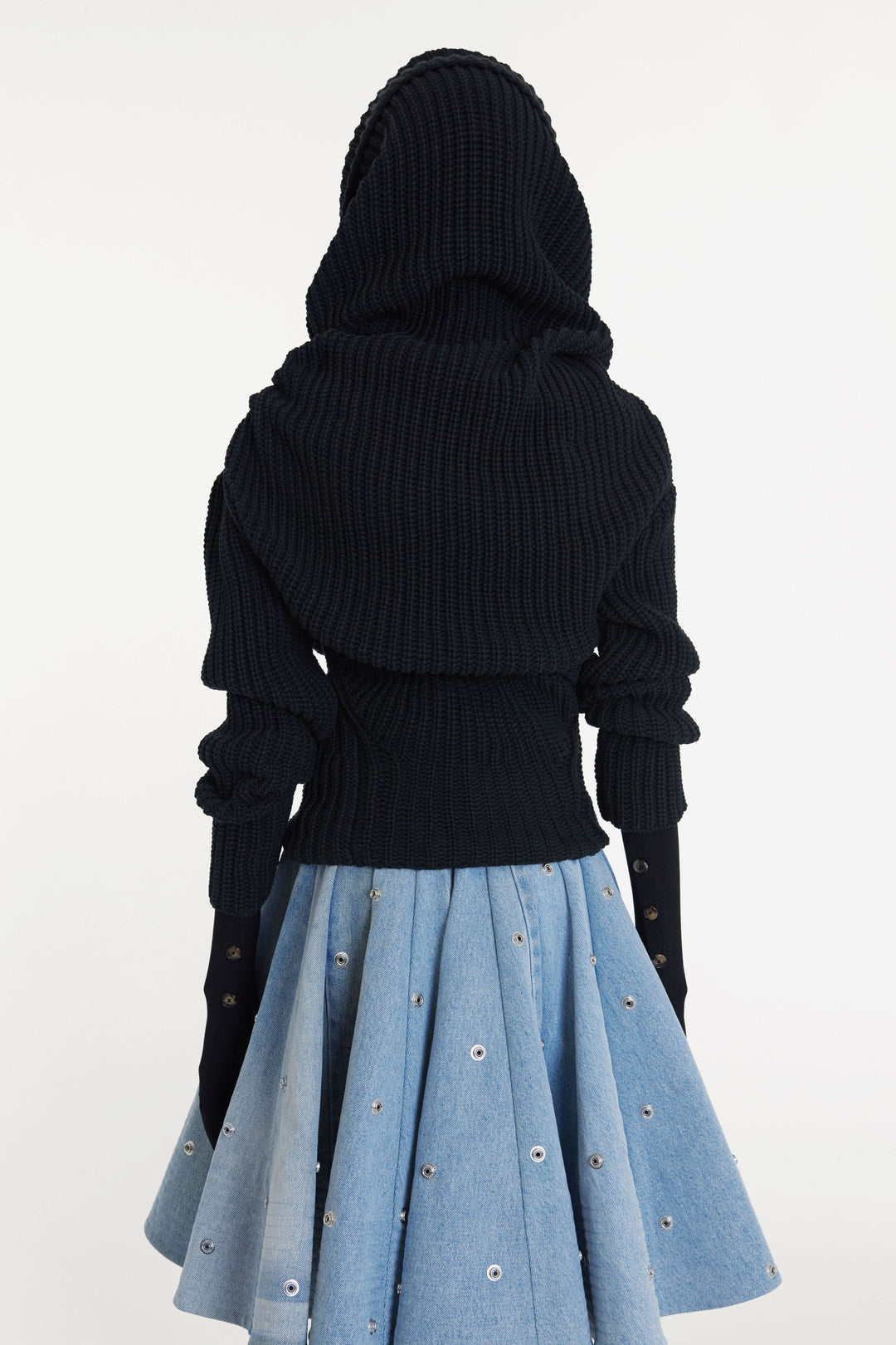 Knit Snood Top With Gloves Black