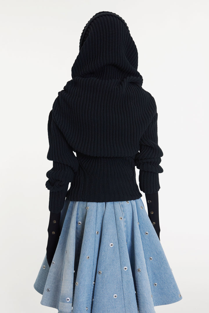 Knit Snood Top With Gloves Black