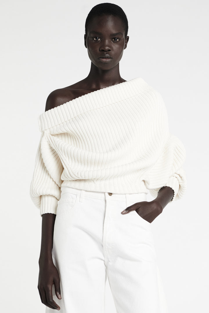 Heavy Rib Sweater With Buttons Ivory