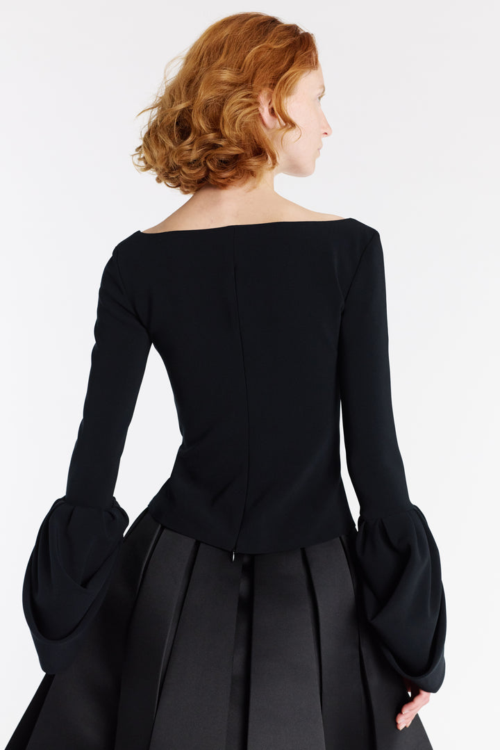 Top With Square Decollete And Puff Cuffs Black