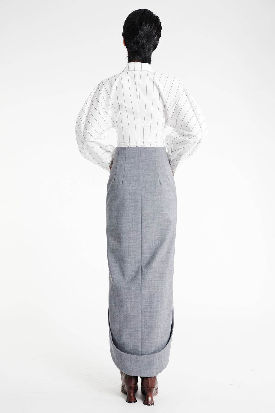 Tailored Skirt With Jacket Collar At Hem Grey Melange
