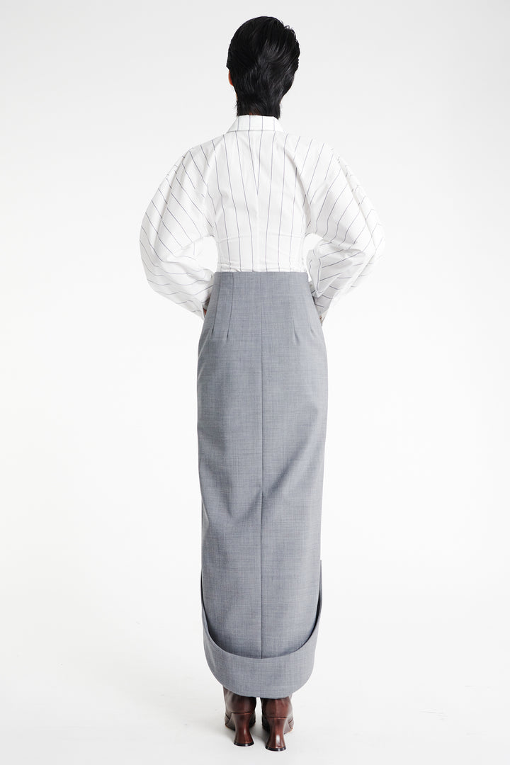 Tailored Skirt With Jacket Collar At Hem Grey Melange