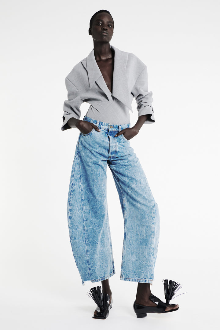 Tailored Bodysuit With Shirt Collar Insert Grey Melange