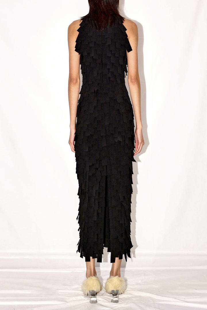 Multi Rectangle Halterneck Midi Dress Black