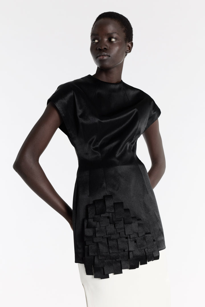 Satin Top With Rectangle Detail Black