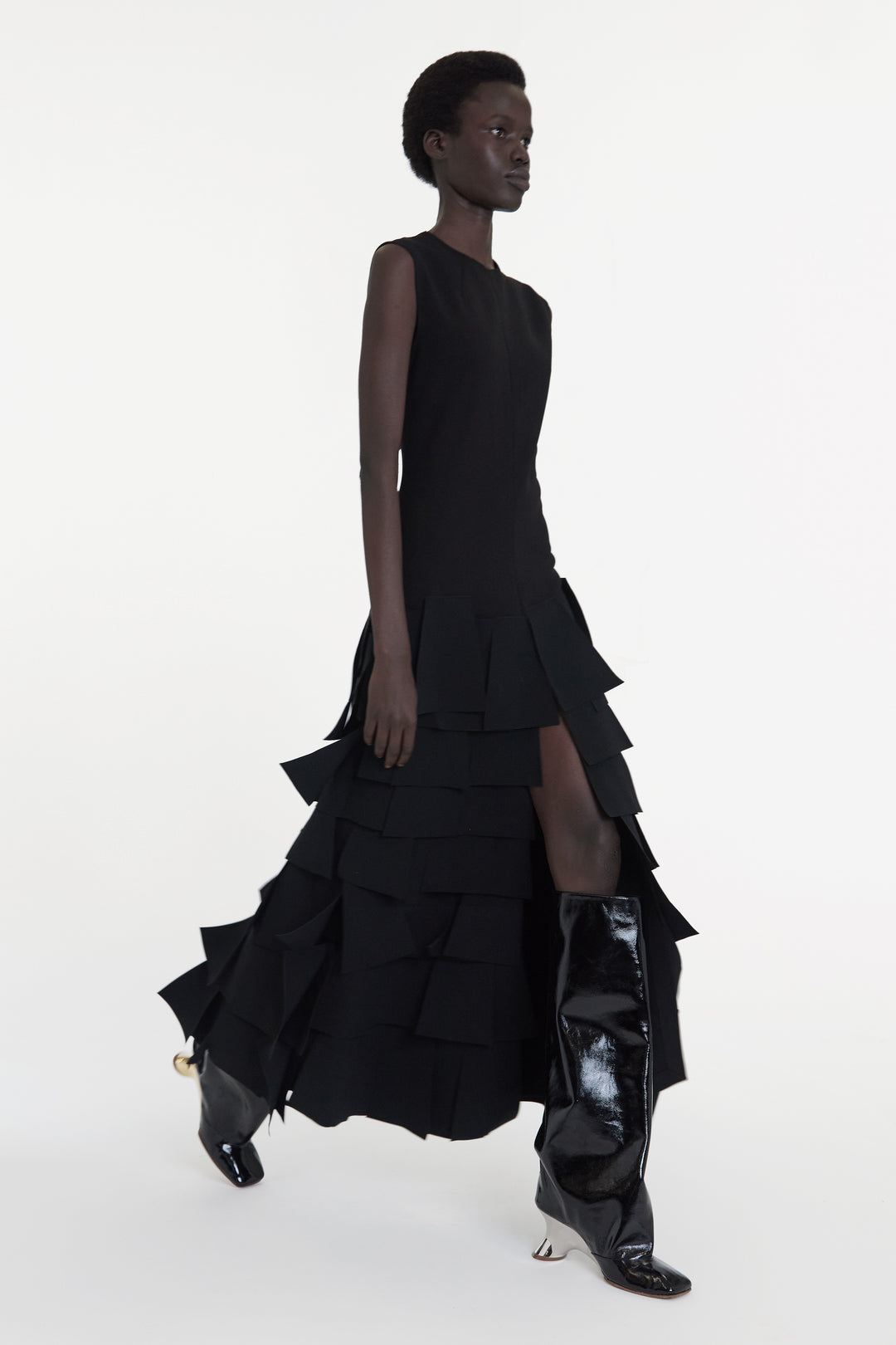 Sleeveless Dress With Laser Cut Elements Black