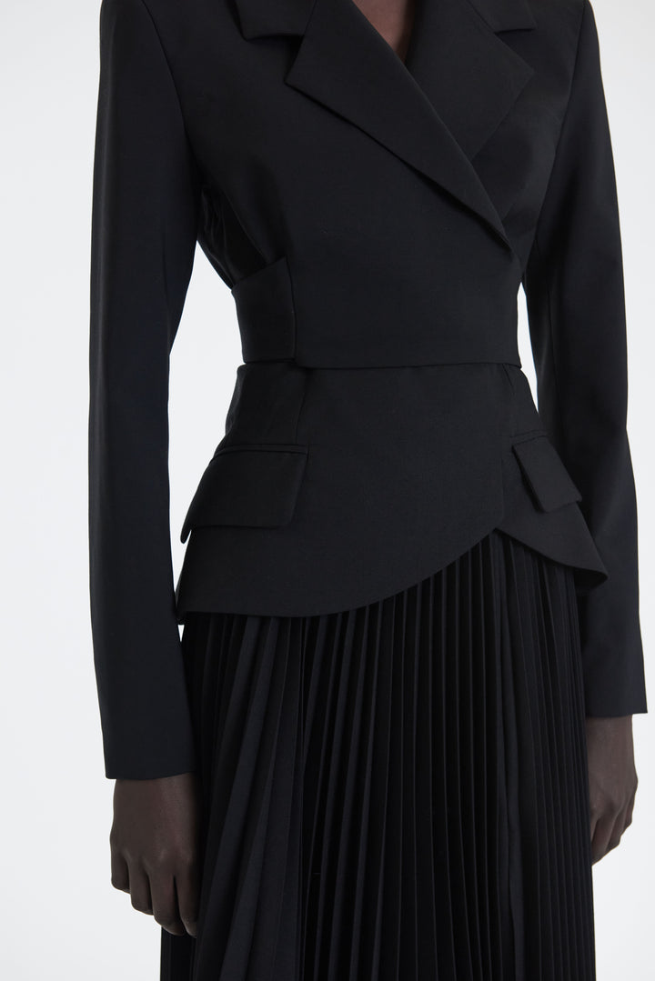 Cropped Wrap Around Jacket With Ties Black