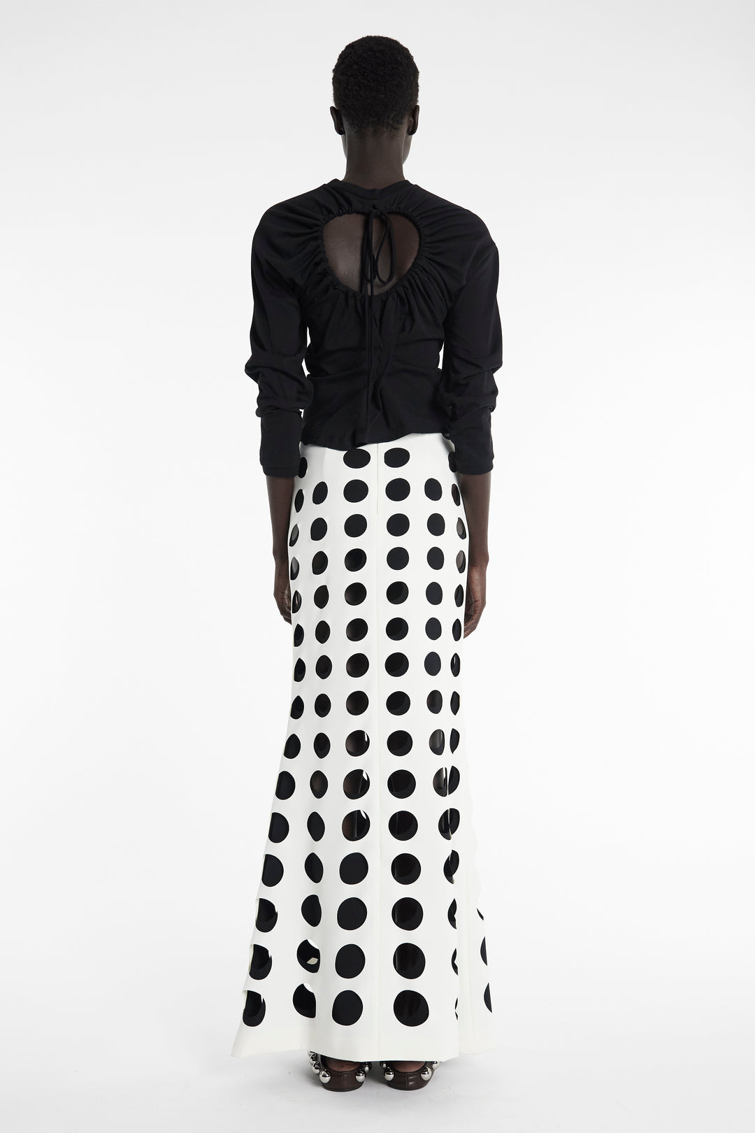 Layered Circular Cutouts Skirt White Black