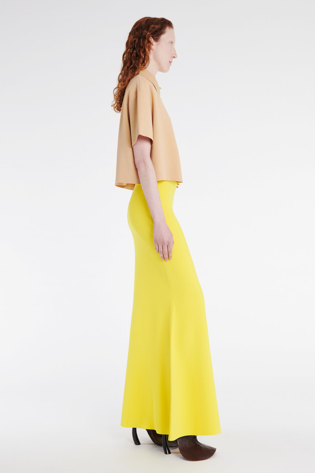 Knitted Flared Skirt With Cutout Yellow