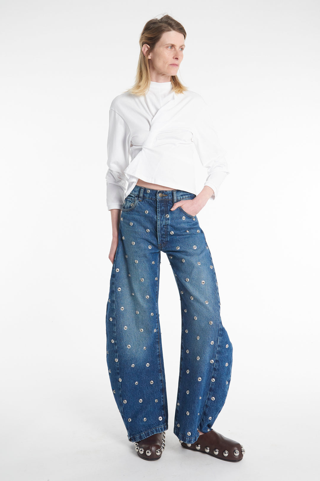 Studded Organic Jeans With Side Inserts Blue