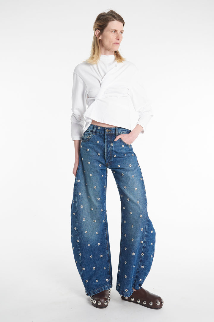 Studded Organic Jeans With Side Inserts Blue
