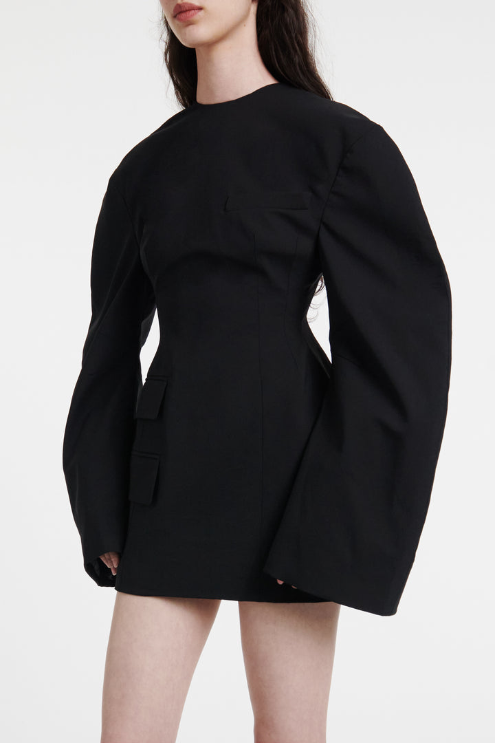 Rounded Sleeve Tailored Mini Dress Black