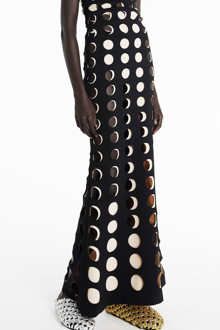 Layered Circular Cutouts Skirt Black Nude