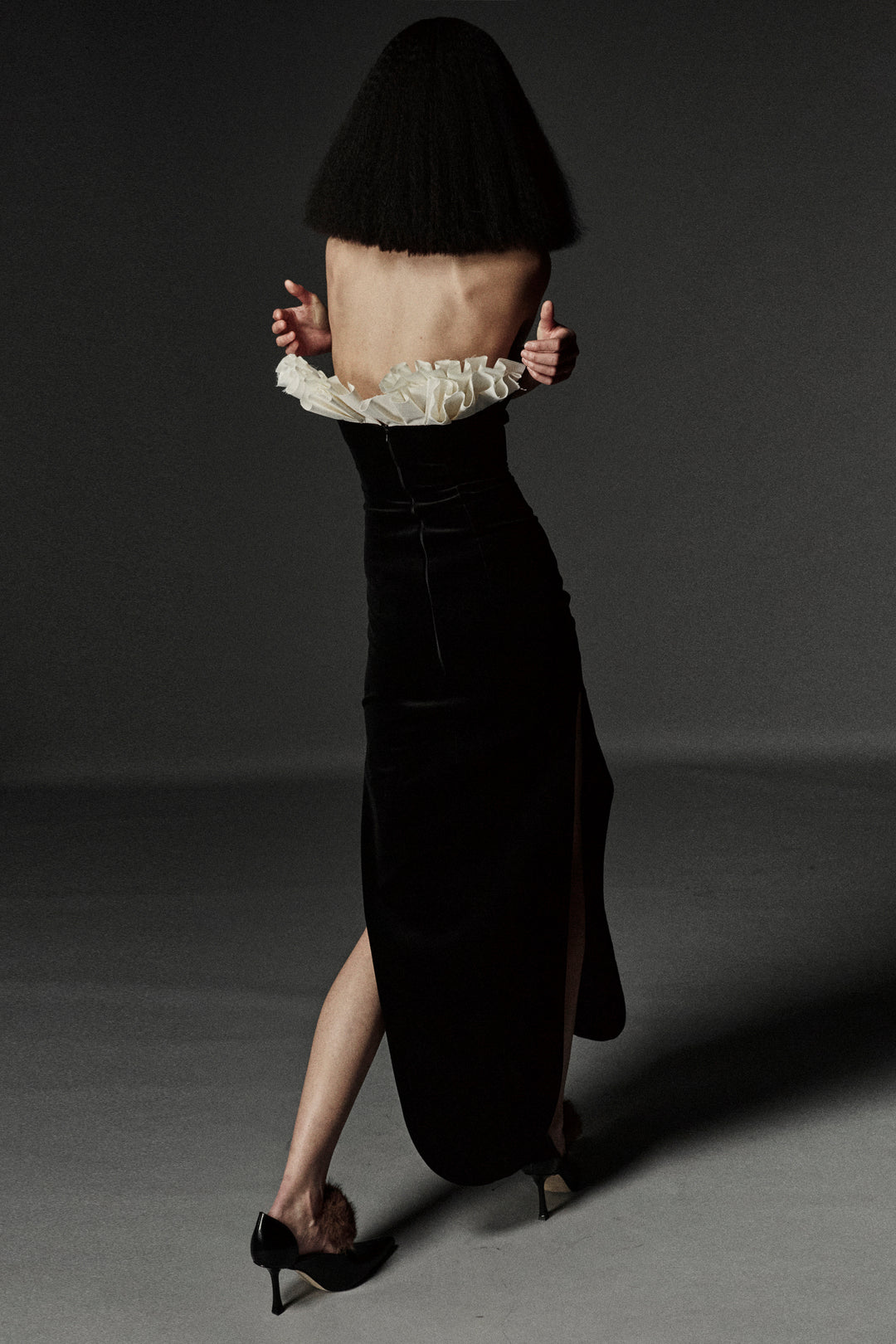 Strapless Dress With Rounded Bustline And Hem Black Ivory