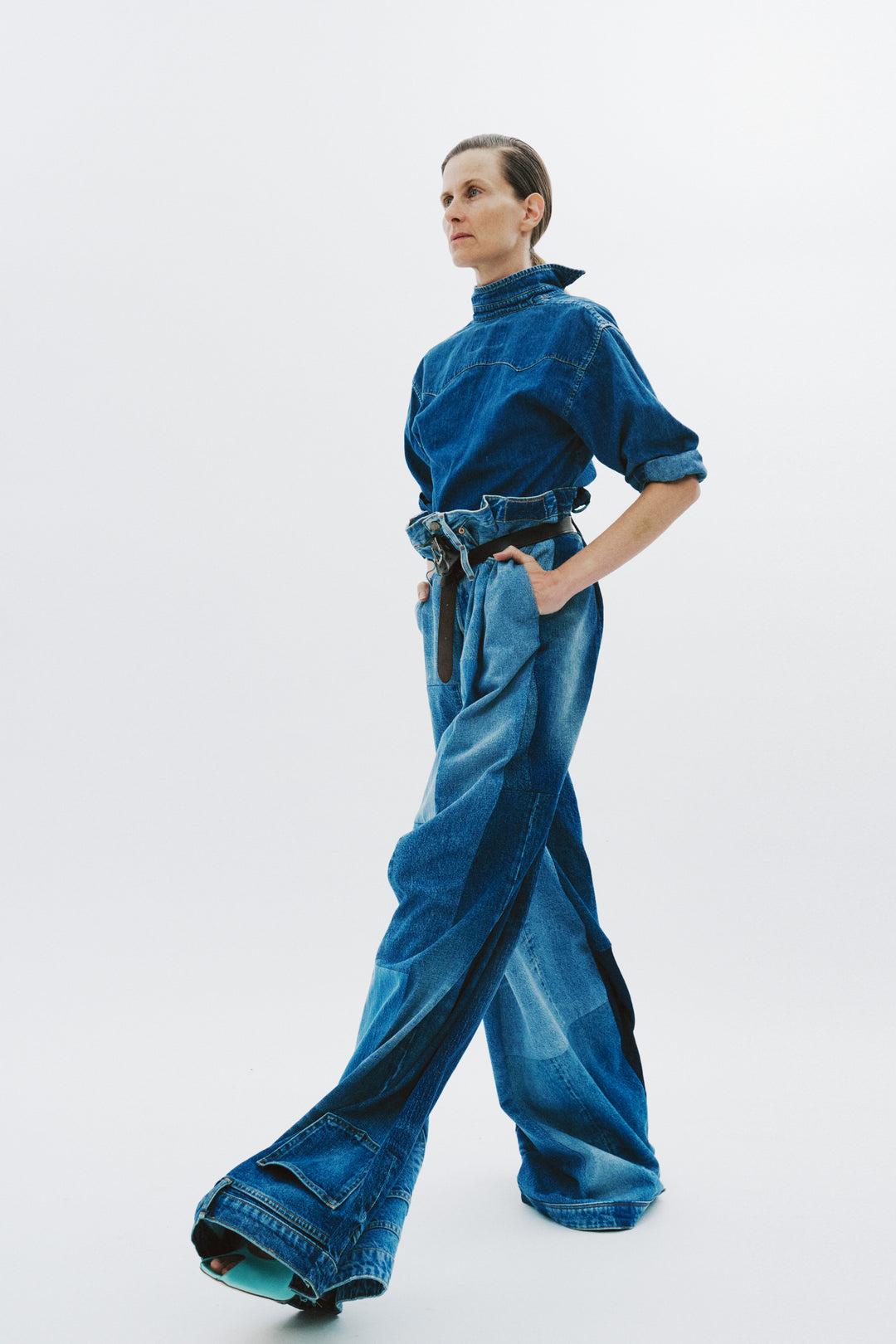 Back To Front Denim Shirt Mid Blue