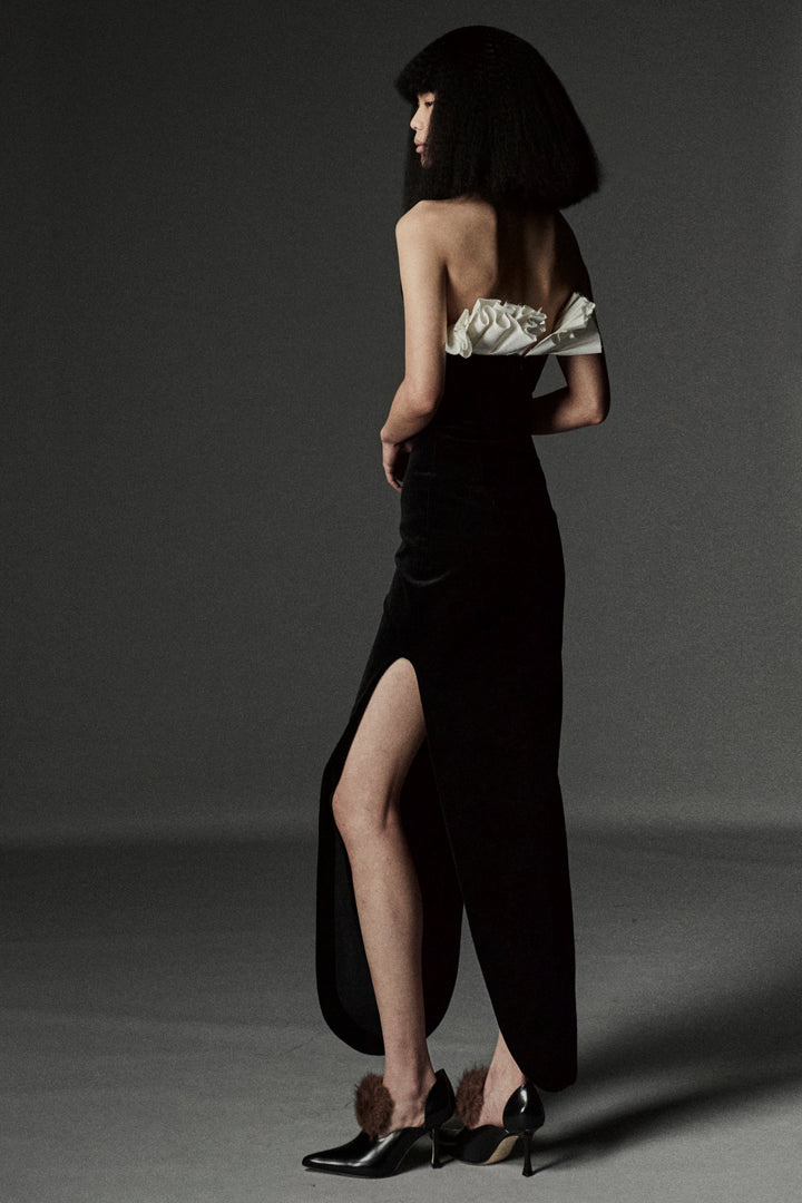 Strapless Dress With Rounded Bustline And Hem Black Ivory