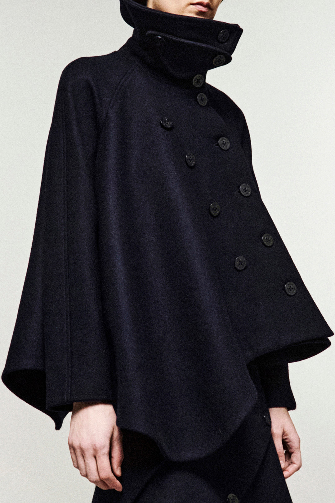 Flared Pea Coat With High Collar With Sailor Buttons Navy