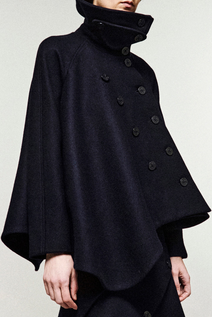 Flared Pea Coat With High Collar With Sailor Buttons Navy