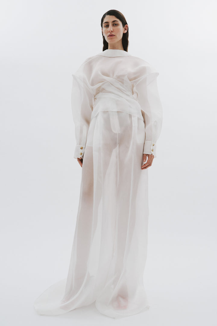 Organza Wide Leg Pants White