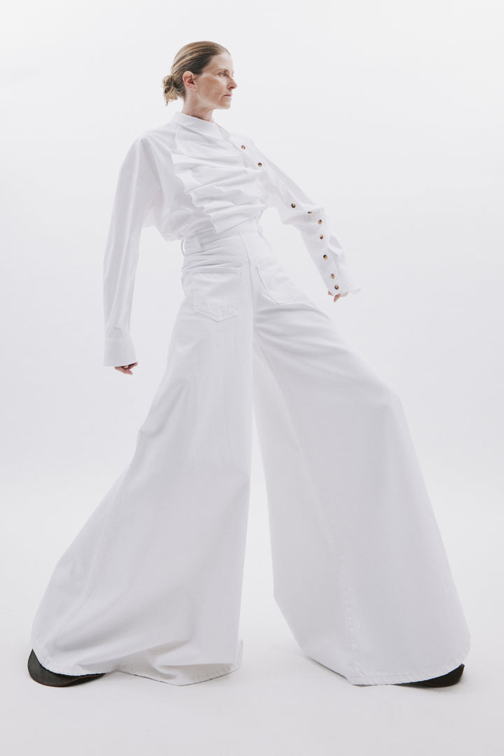Voluminous Bib-Front Shirt White