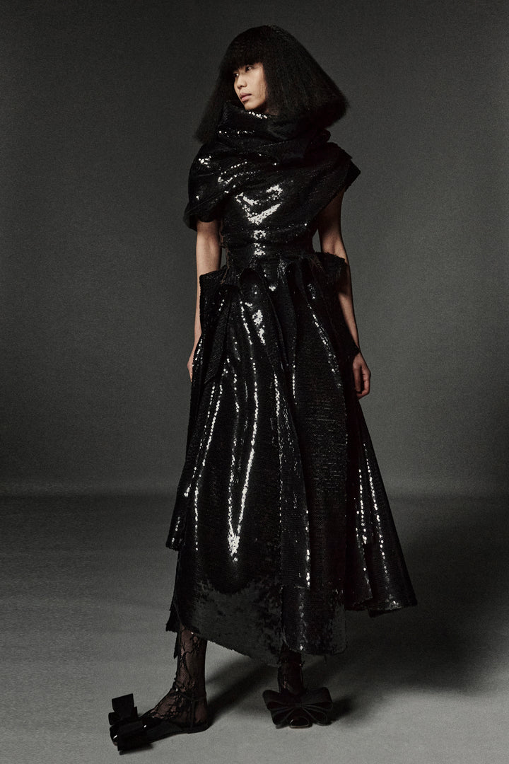 Multi Panel Sequin Skirt Black