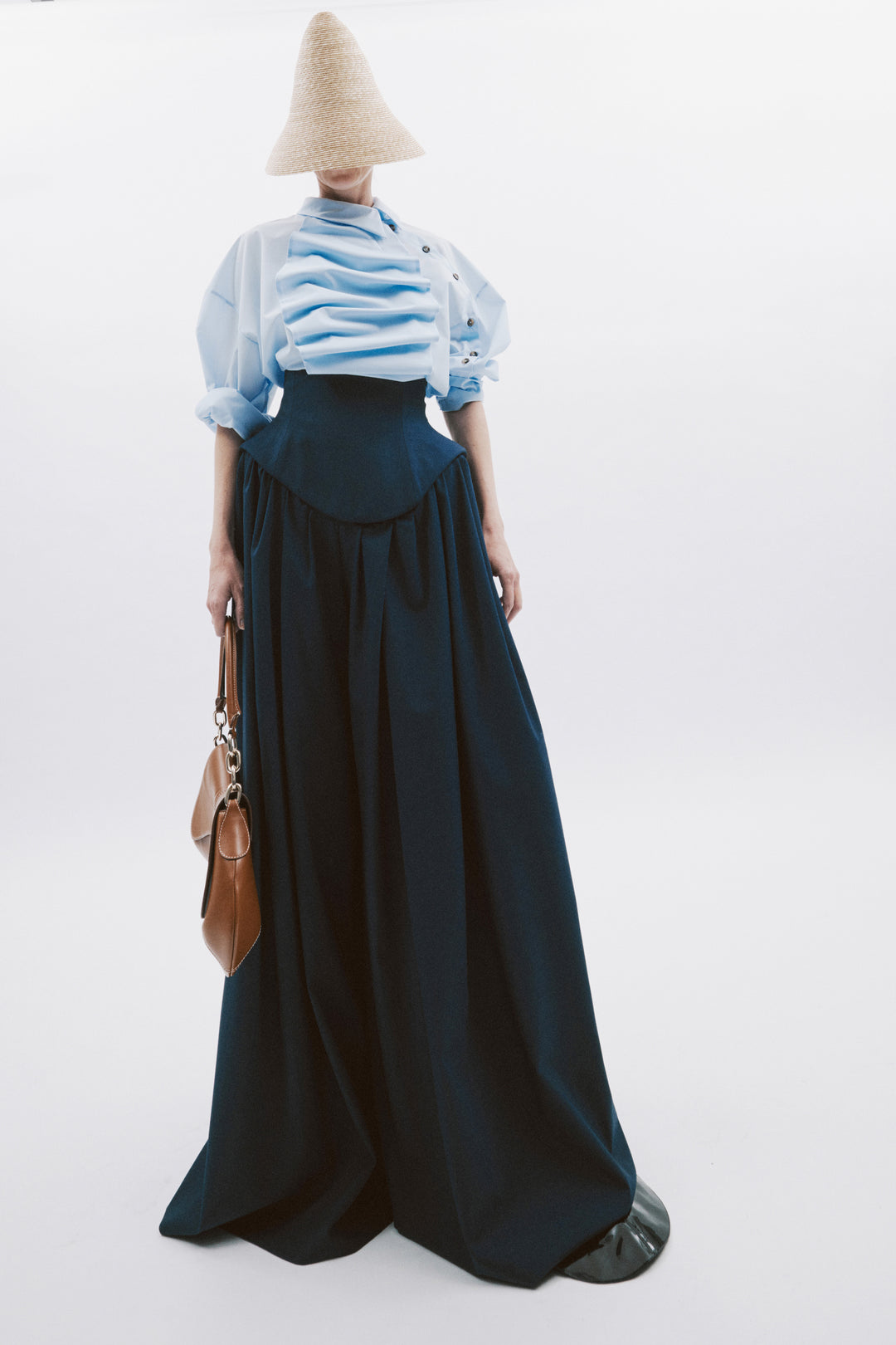 Voluminous Bib-Front Shirt Pale Blue